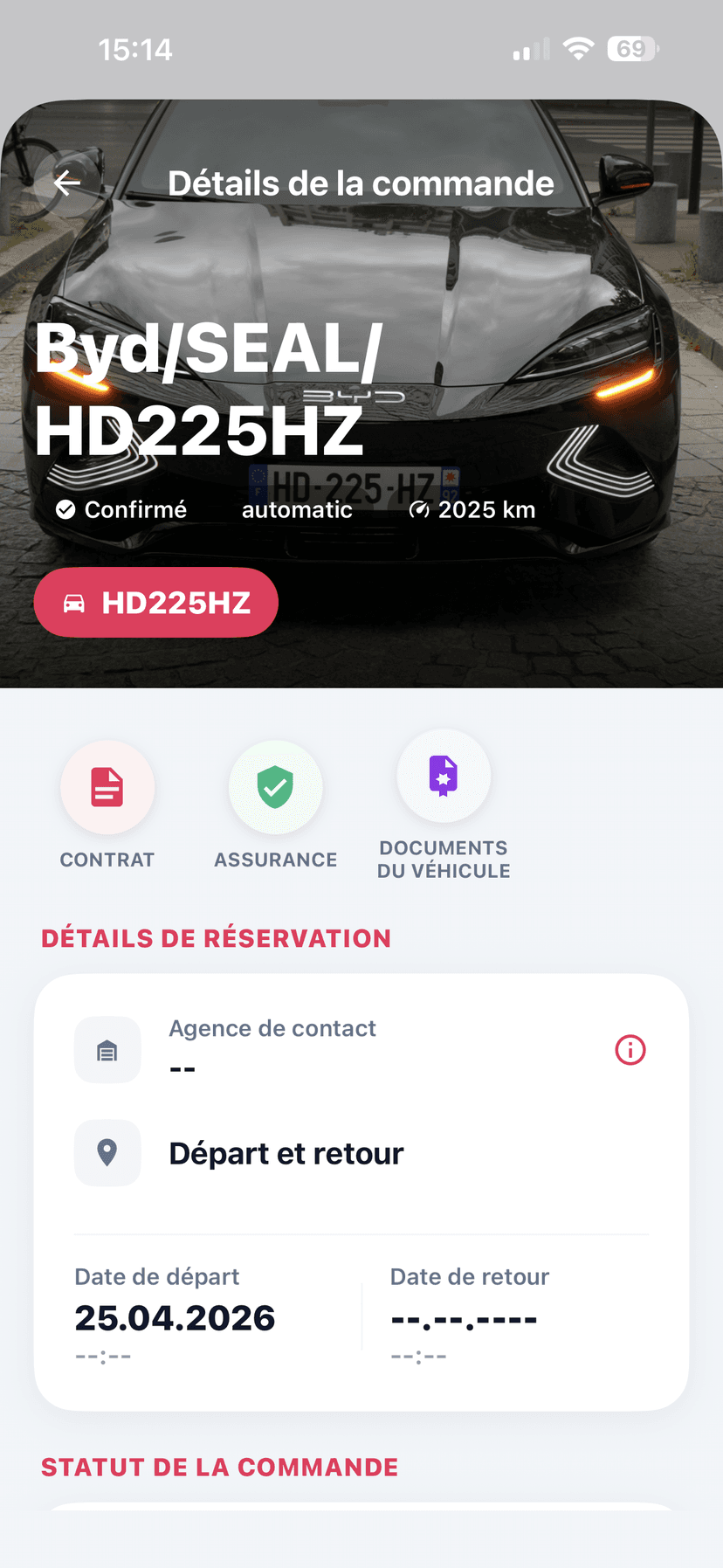Application chauffeur VTC KRICAR — détail de commande et documents