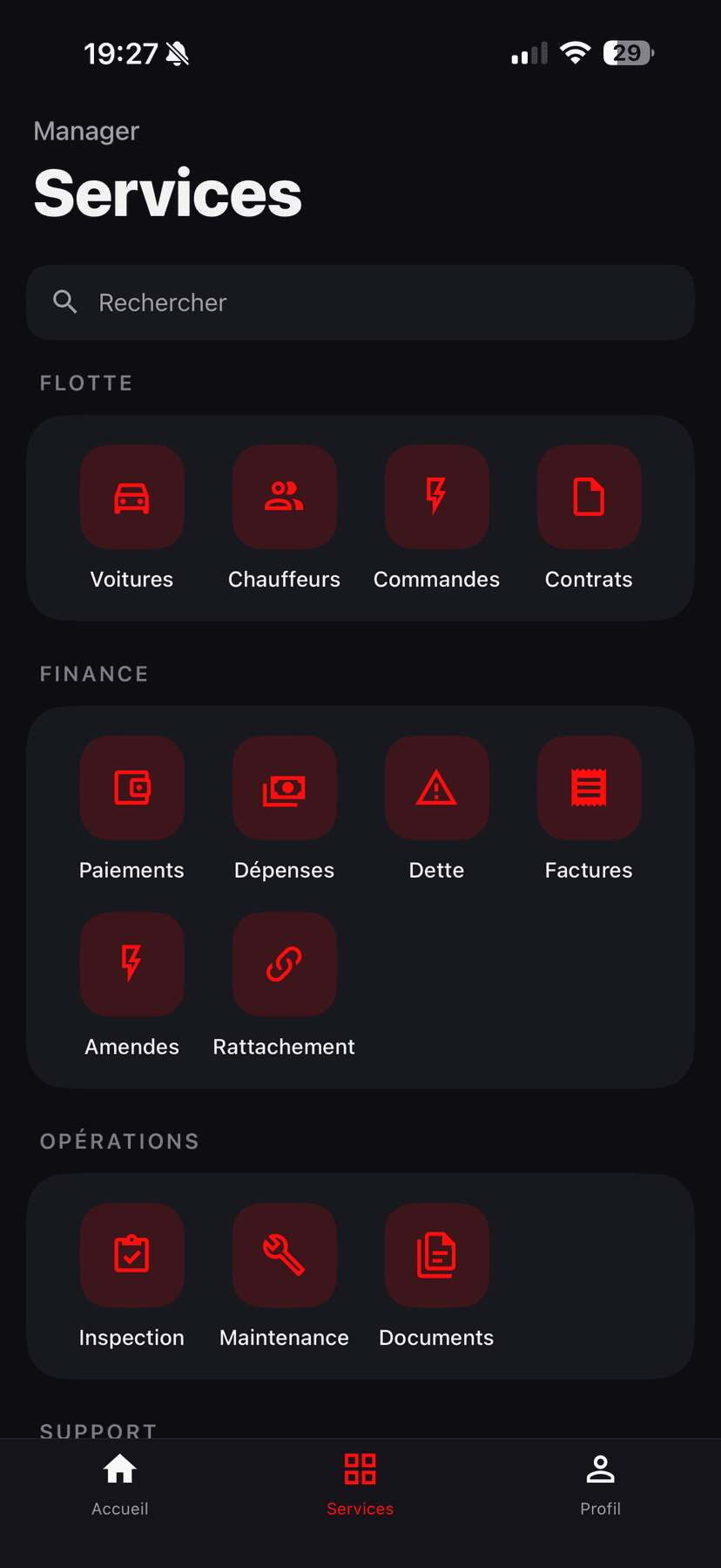 Application mobile KRICAR ERP VTC — gestion des services