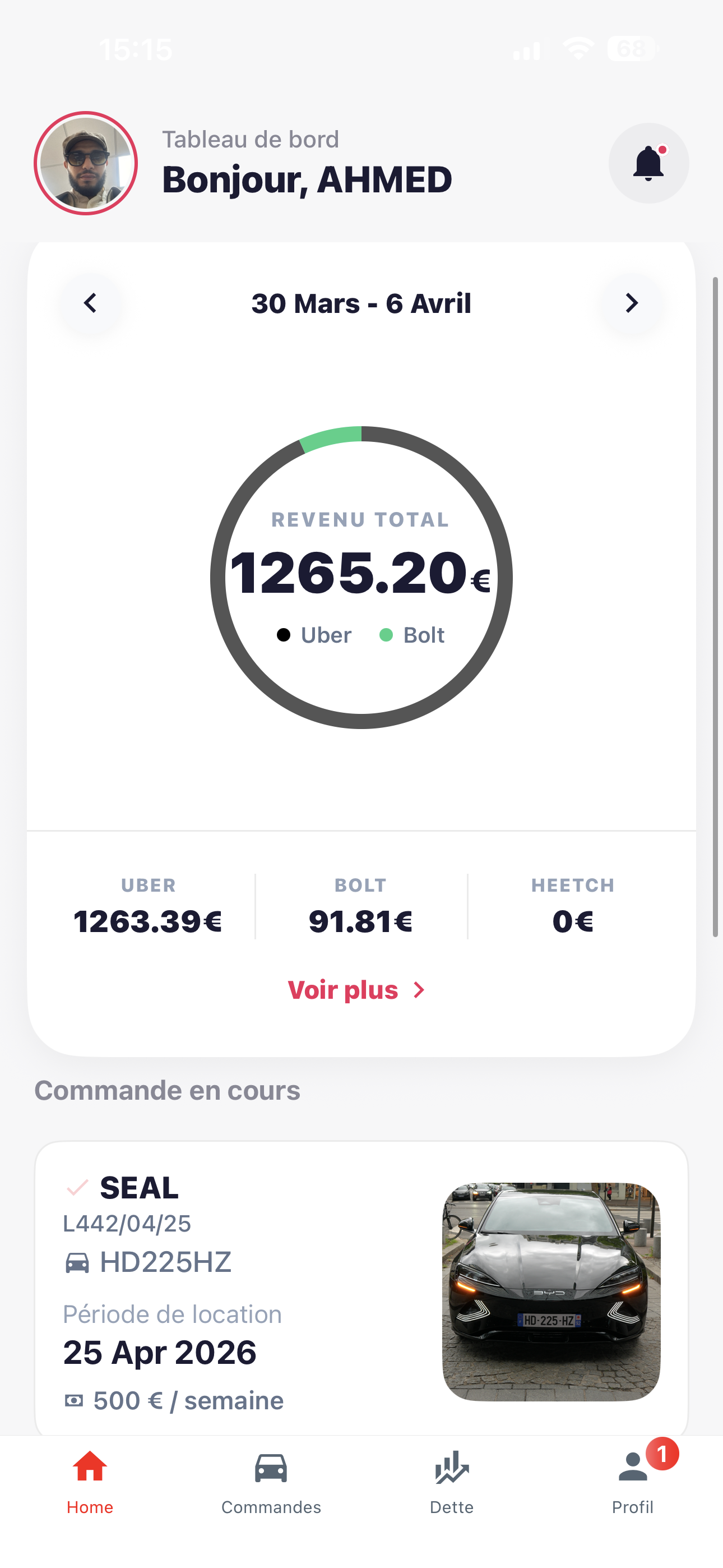 App Chauffeur KRICAR — tableau de bord