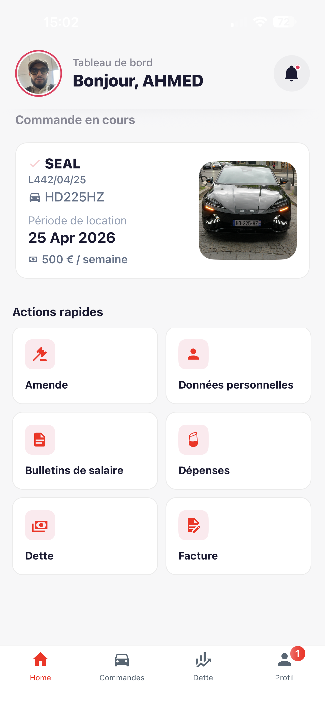 App Chauffeur KRICAR — actions rapides